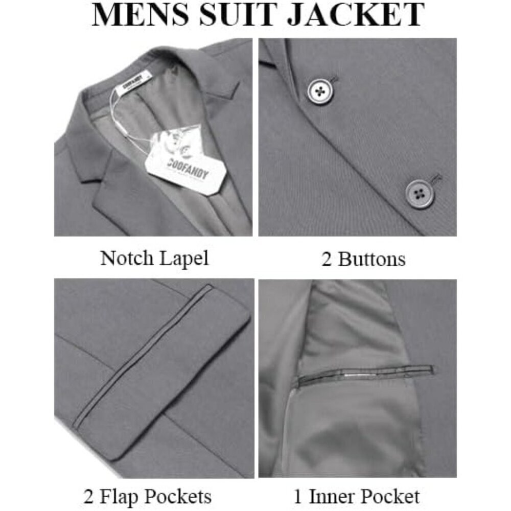 Men's Light Grey 3 Pieces Suits Classic Fit 2 Buttons Dress Wedding Business - Picture 6 of 7